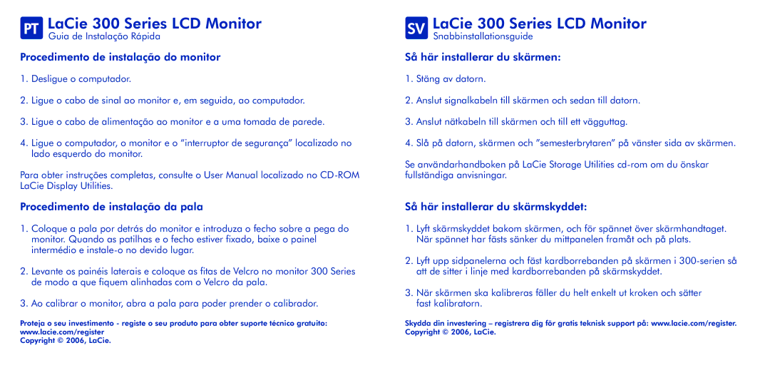 LaCie manual PT LaCie 300 Series LCD Monitor, SV LaCie 300 Series LCD Monitor 