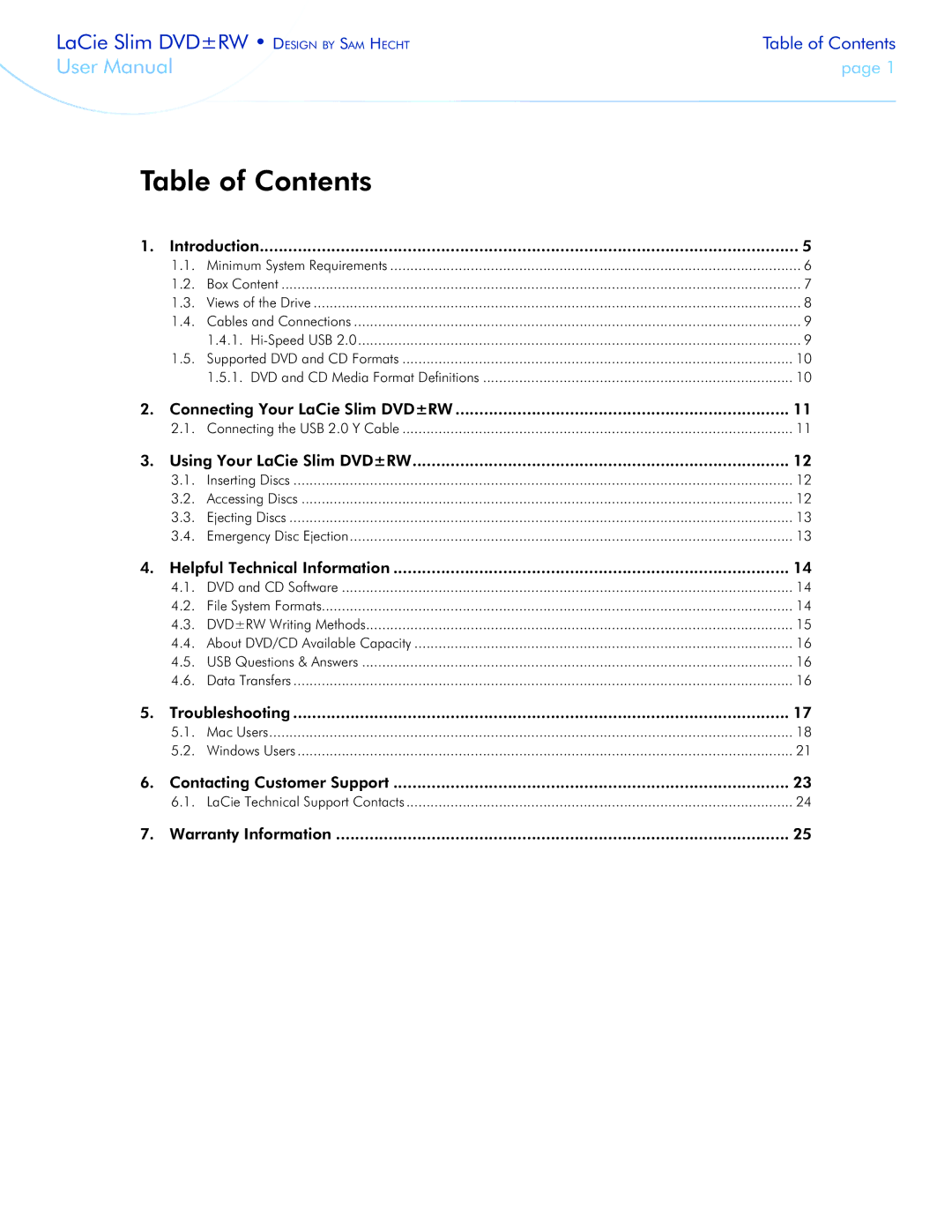 LaCie 301910 user manual Table of Contents 