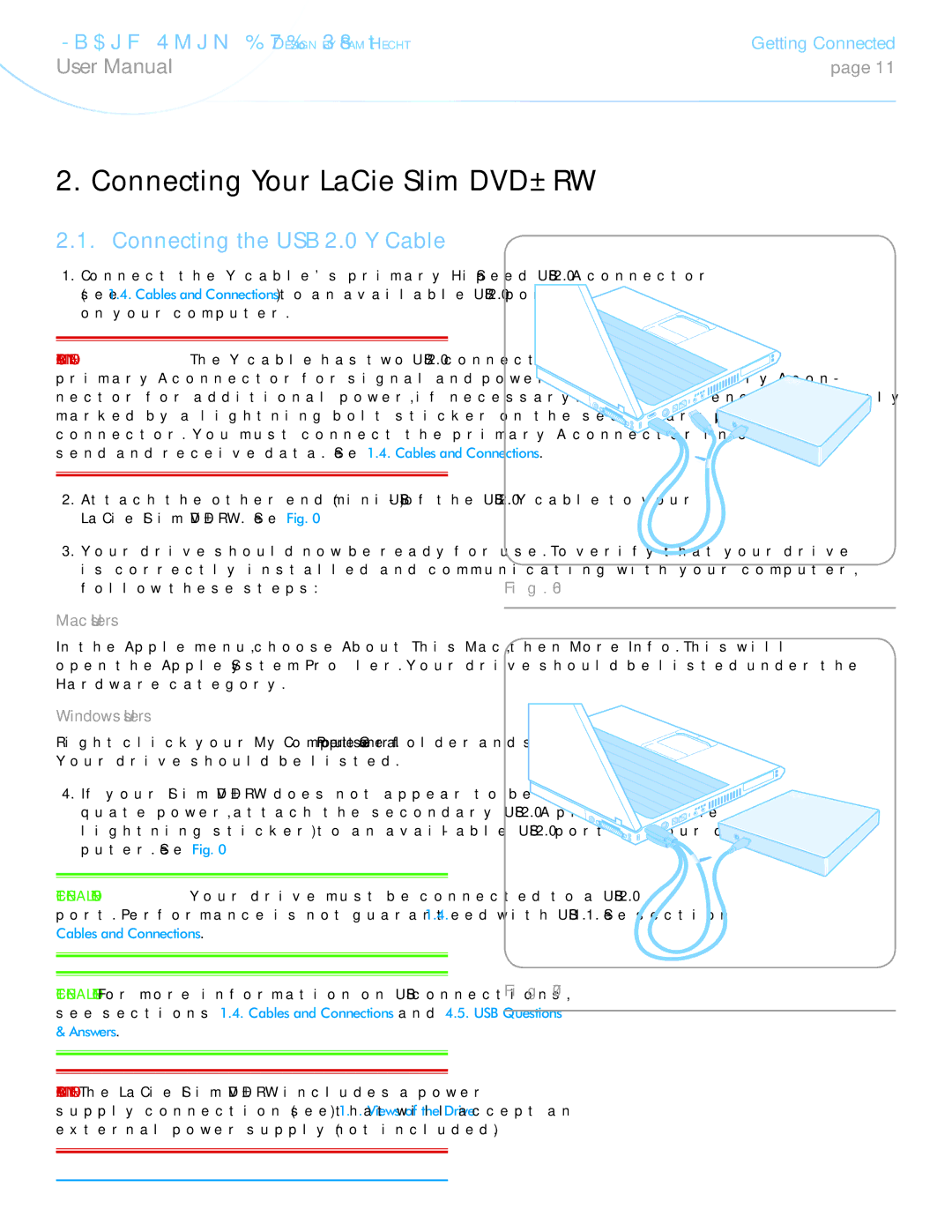 LaCie 301910 user manual Connecting Your LaCie Slim DVD±RW, Connecting the USB 2.0 Y Cable, Mac Users, Windows Users 