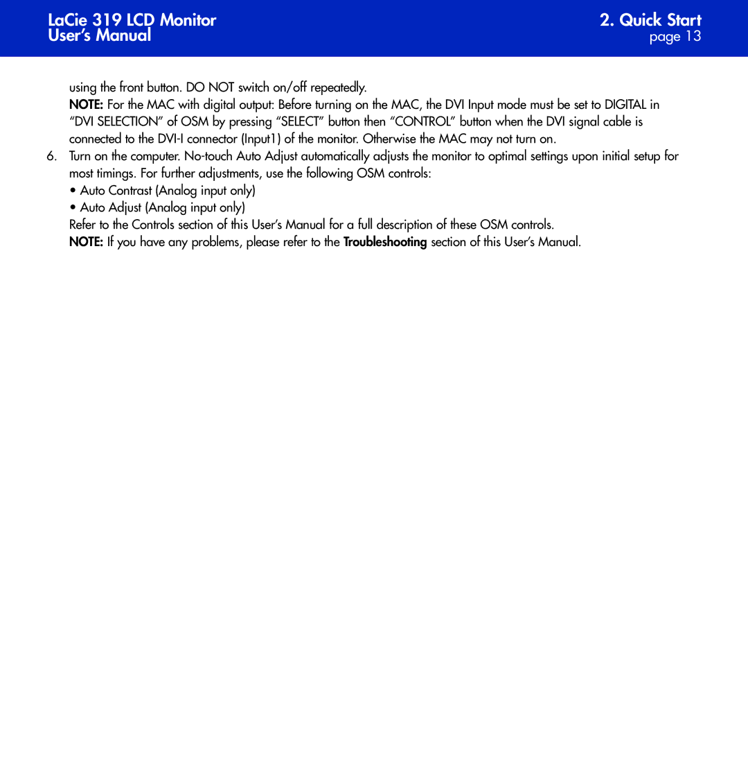 LaCie user manual LaCie 319 LCD Monitor Quick Start User’s Manual 