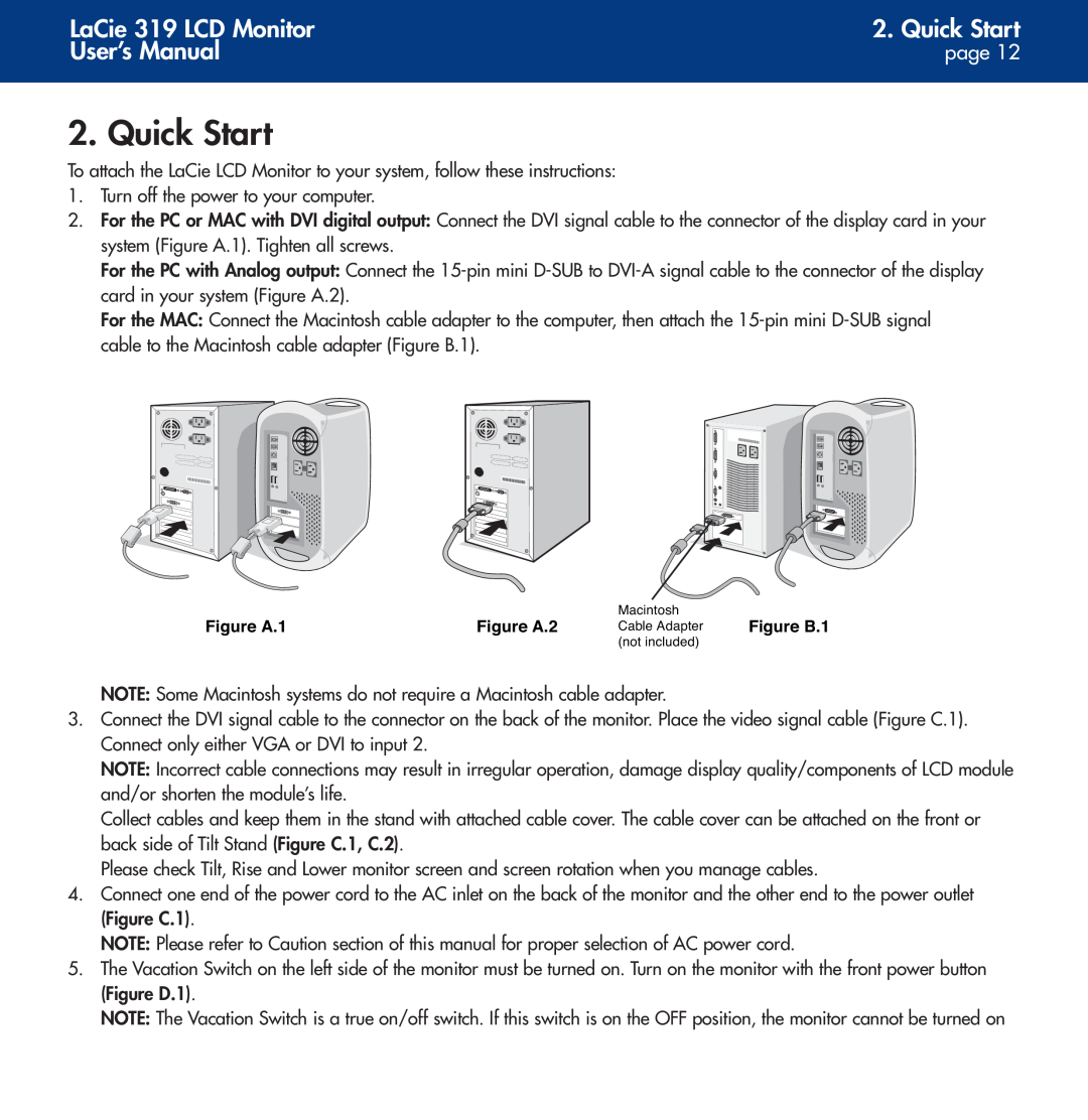 LaCie user manual Quick Start, LaCie 319 LCD Monitor, User’s Manual, page 