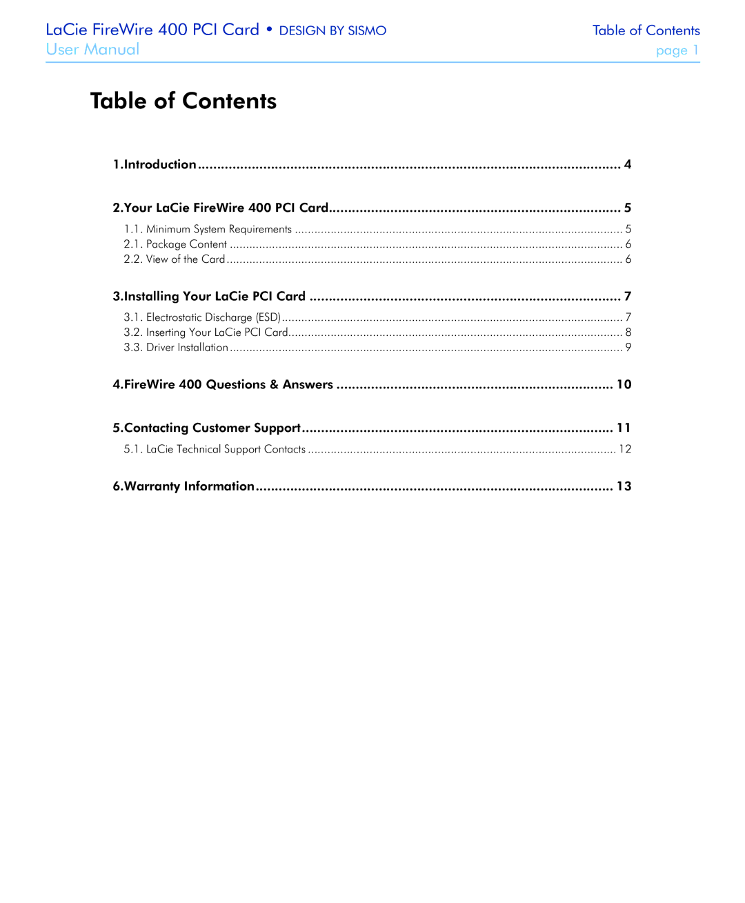 LaCie 400 user manual Table of Contents 