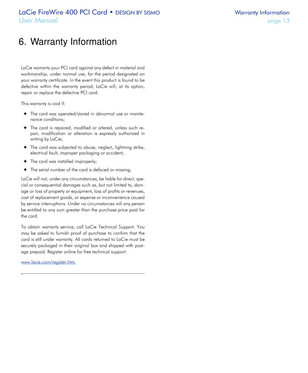 LaCie 400 user manual Warranty Information 