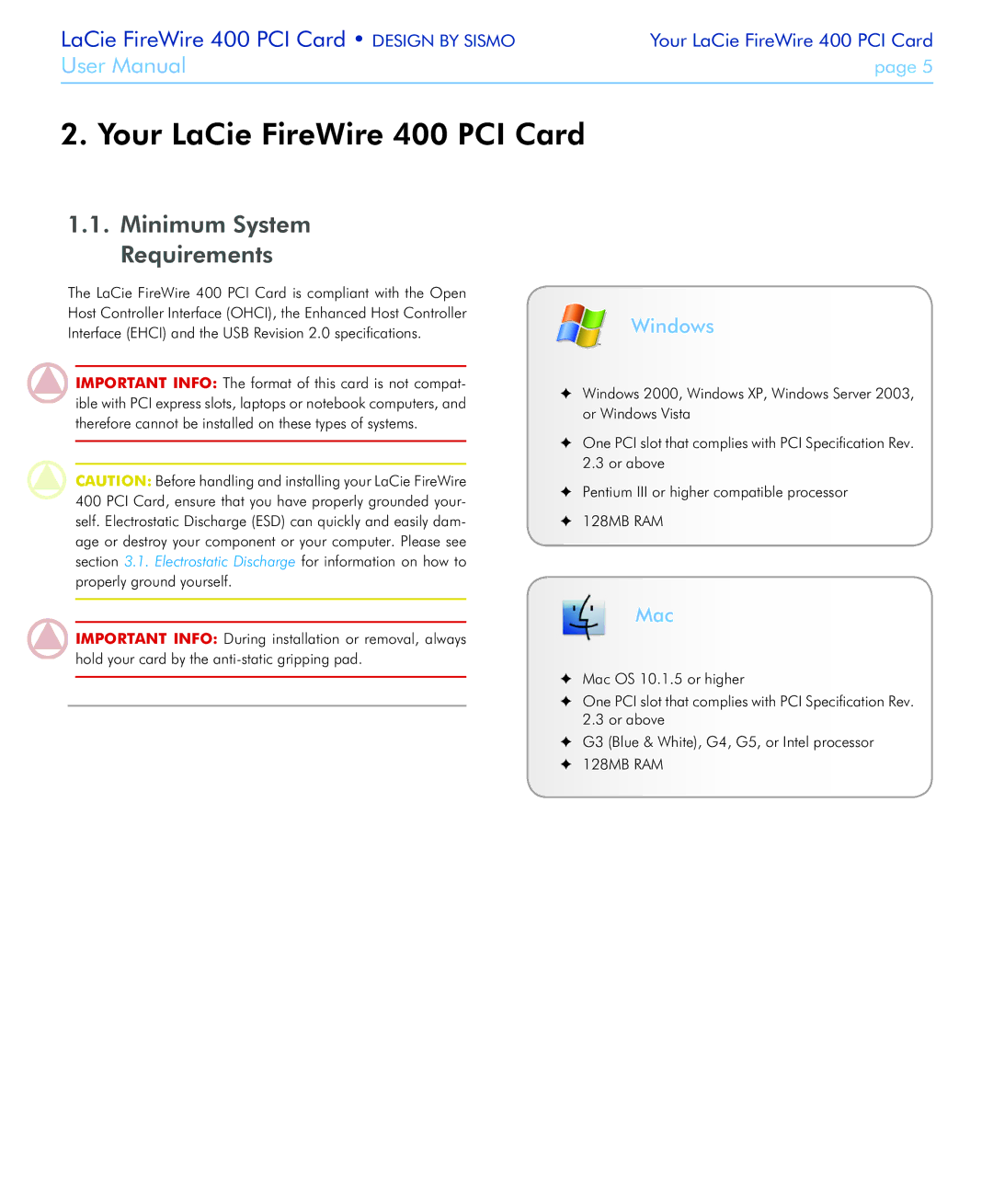 LaCie user manual Your LaCie FireWire 400 PCI Card, Minimum System Requirements, Windows, Mac 