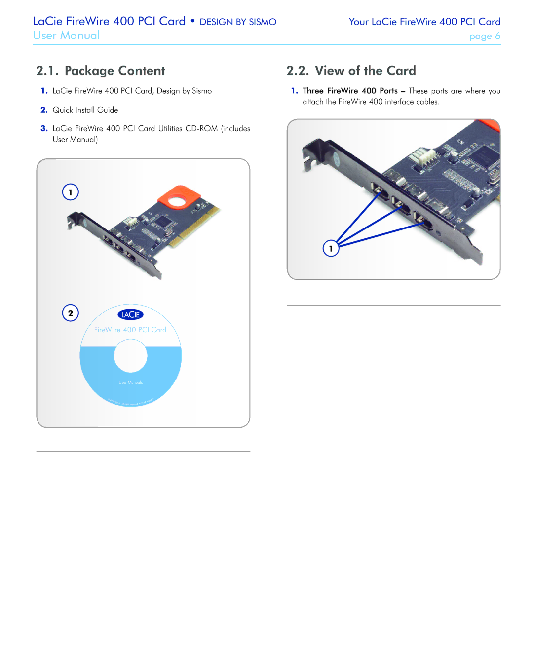 LaCie 400 user manual Package Content View of the Card 