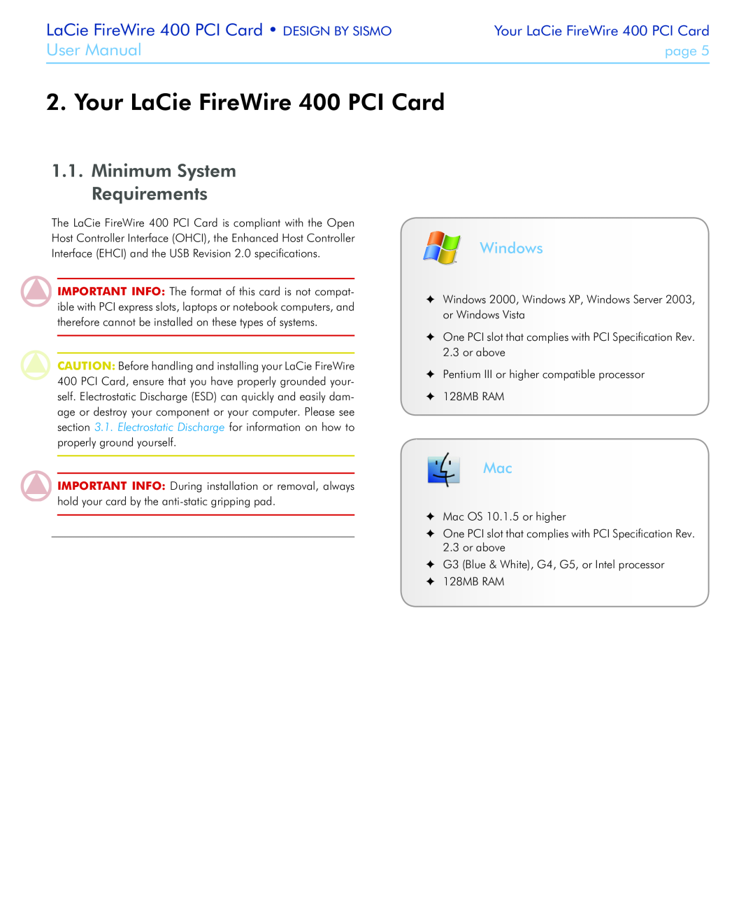 LaCie user manual Your LaCie FireWire 400 PCI Card, Minimum System Requirements, Windows, User Manual, page 