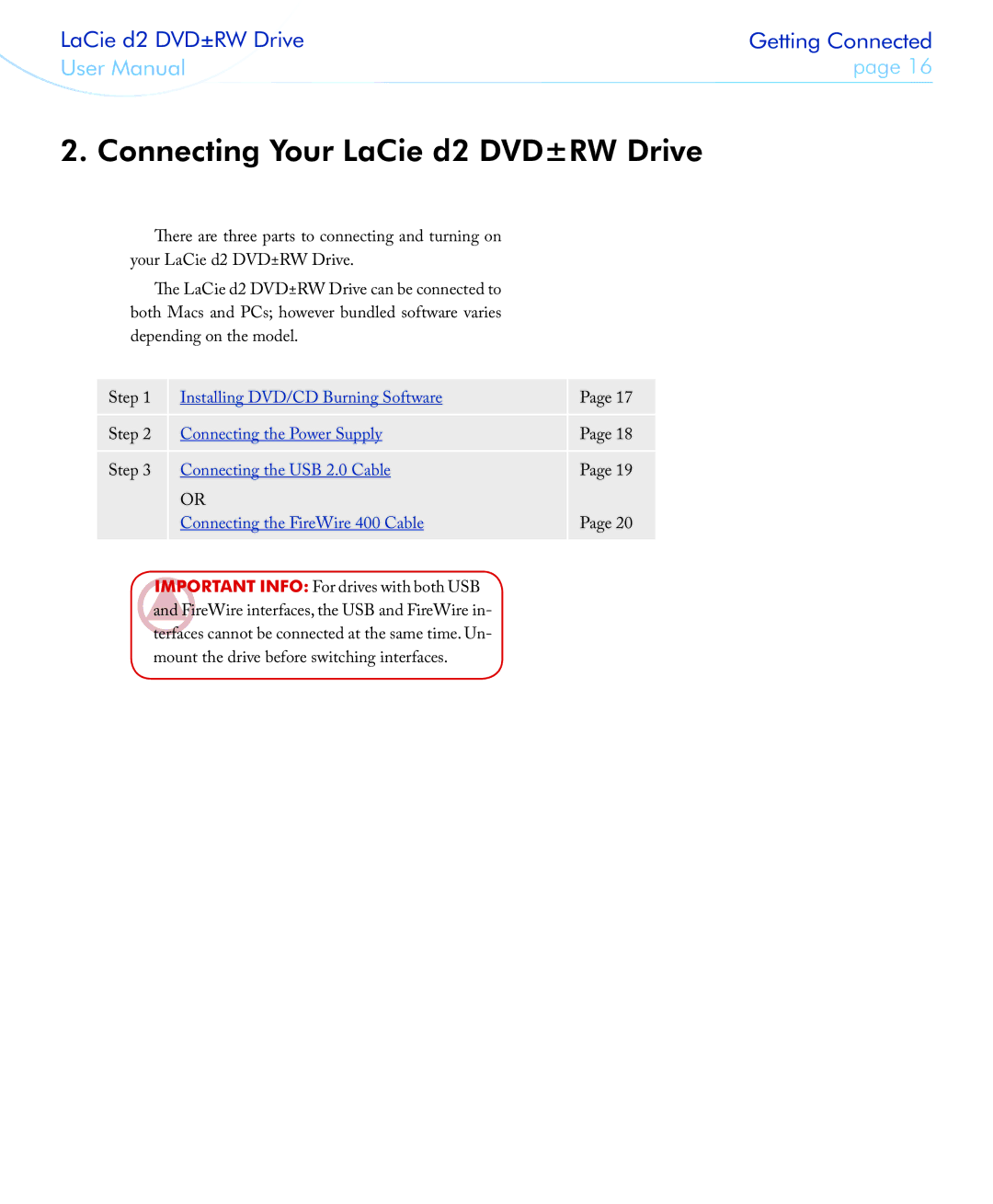 LaCie 400USB user manual Connecting Your LaCie d2 DVD±RW Drive 