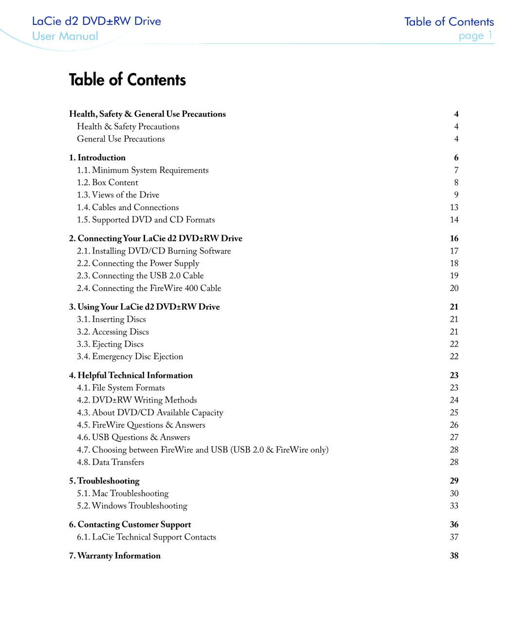 LaCie 400USB user manual Table of Contents 