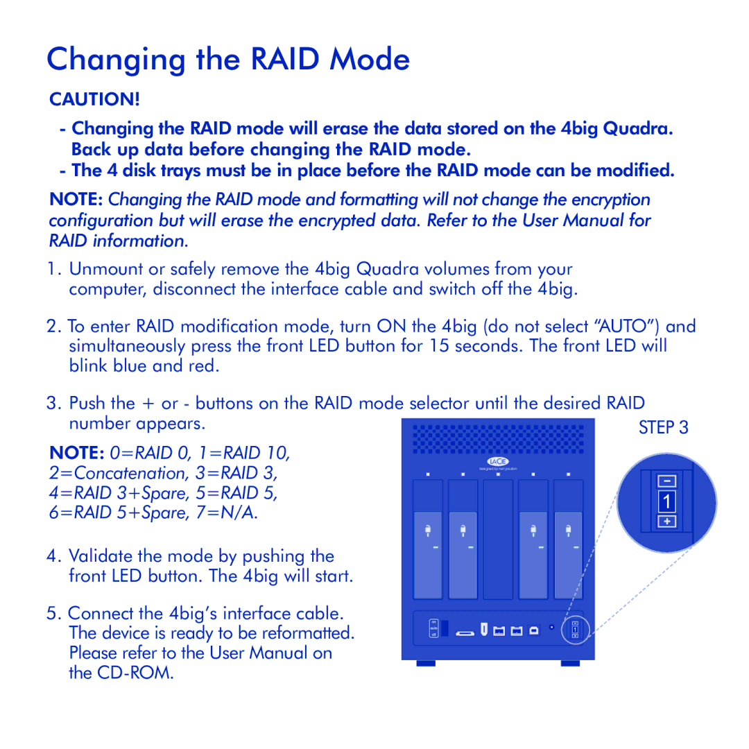 LaCie 4big Quadra manual Changing the RAID Mode 