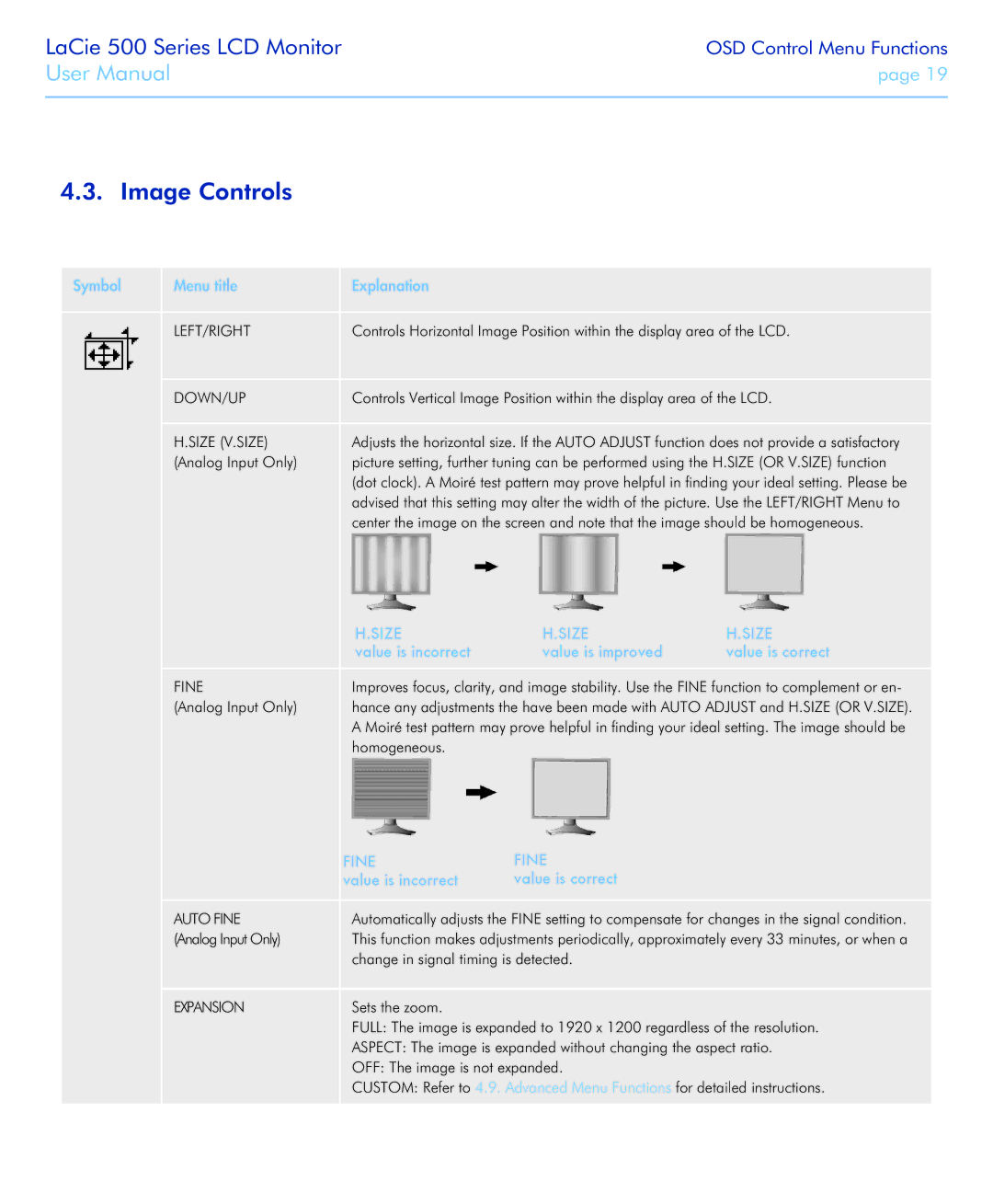 LaCie 526 user manual Image Controls 