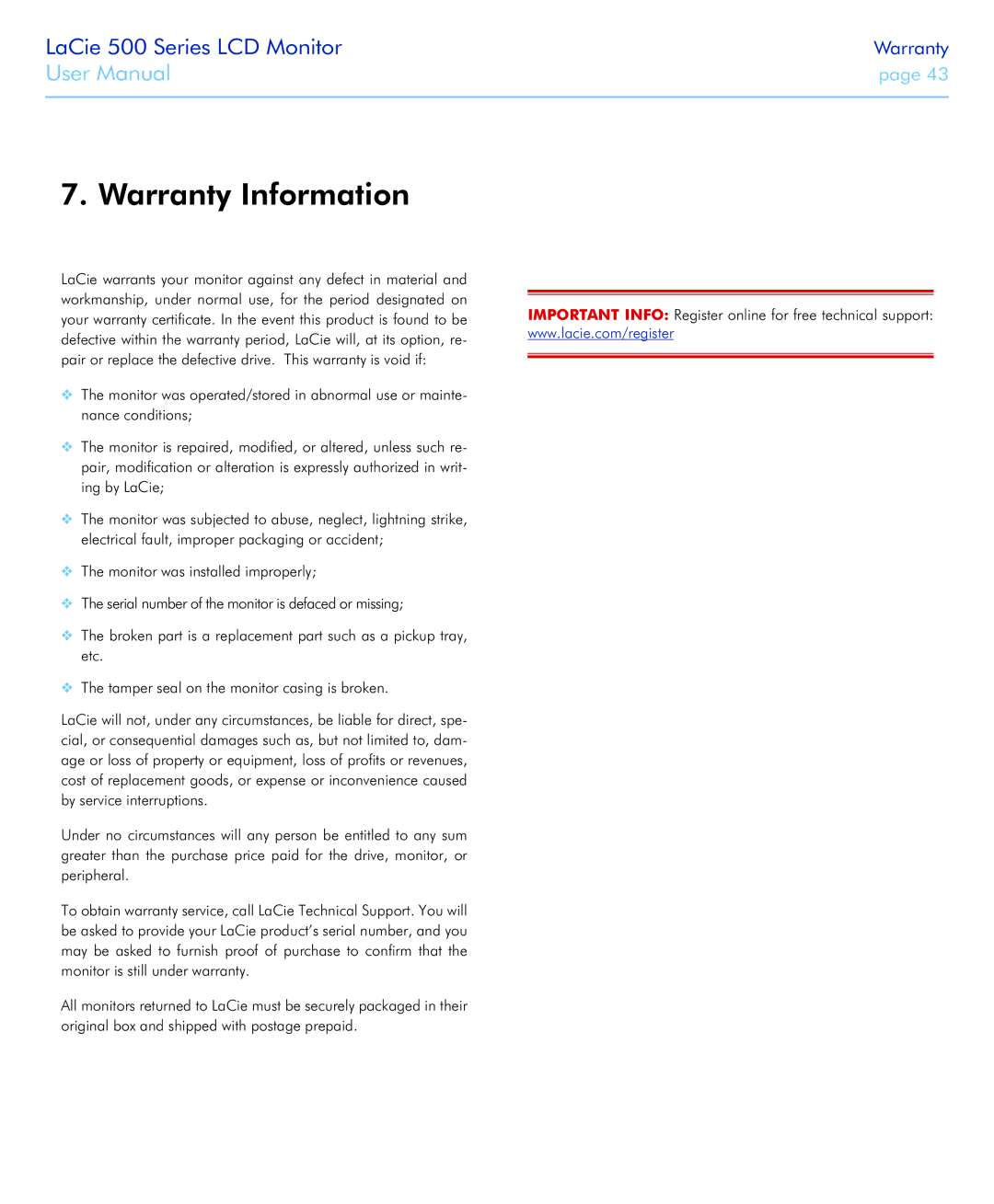 LaCie 526 user manual Warranty Information 