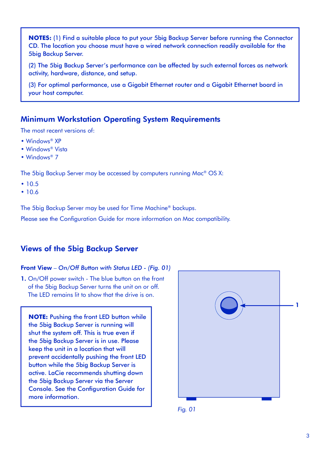 LaCie quick start Minimum Workstation Operating System Requirements, Views of the 5big Backup Server 