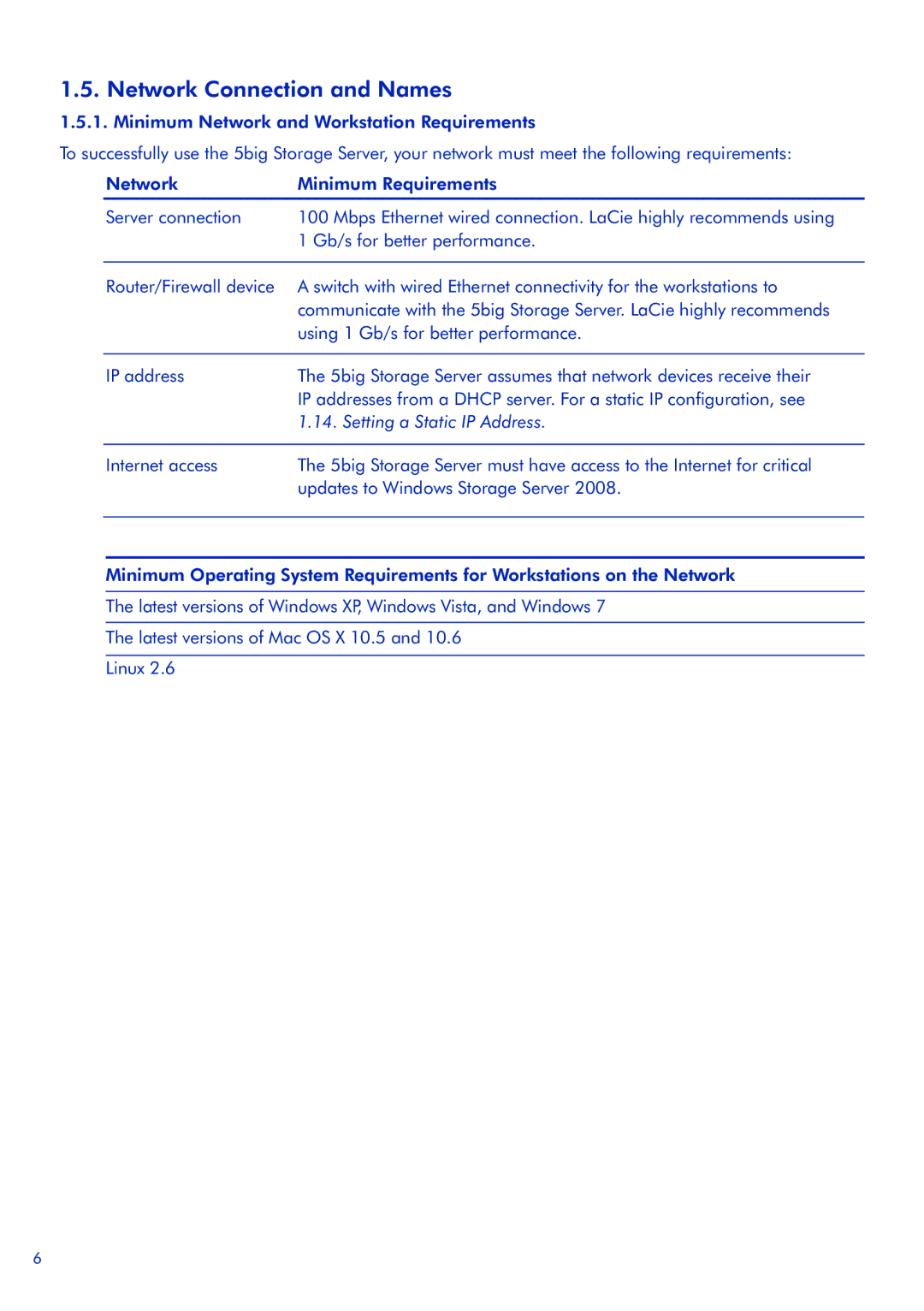 LaCie 5big Storage Server quick start Network Connection and Names, Setting a Static IP Address 