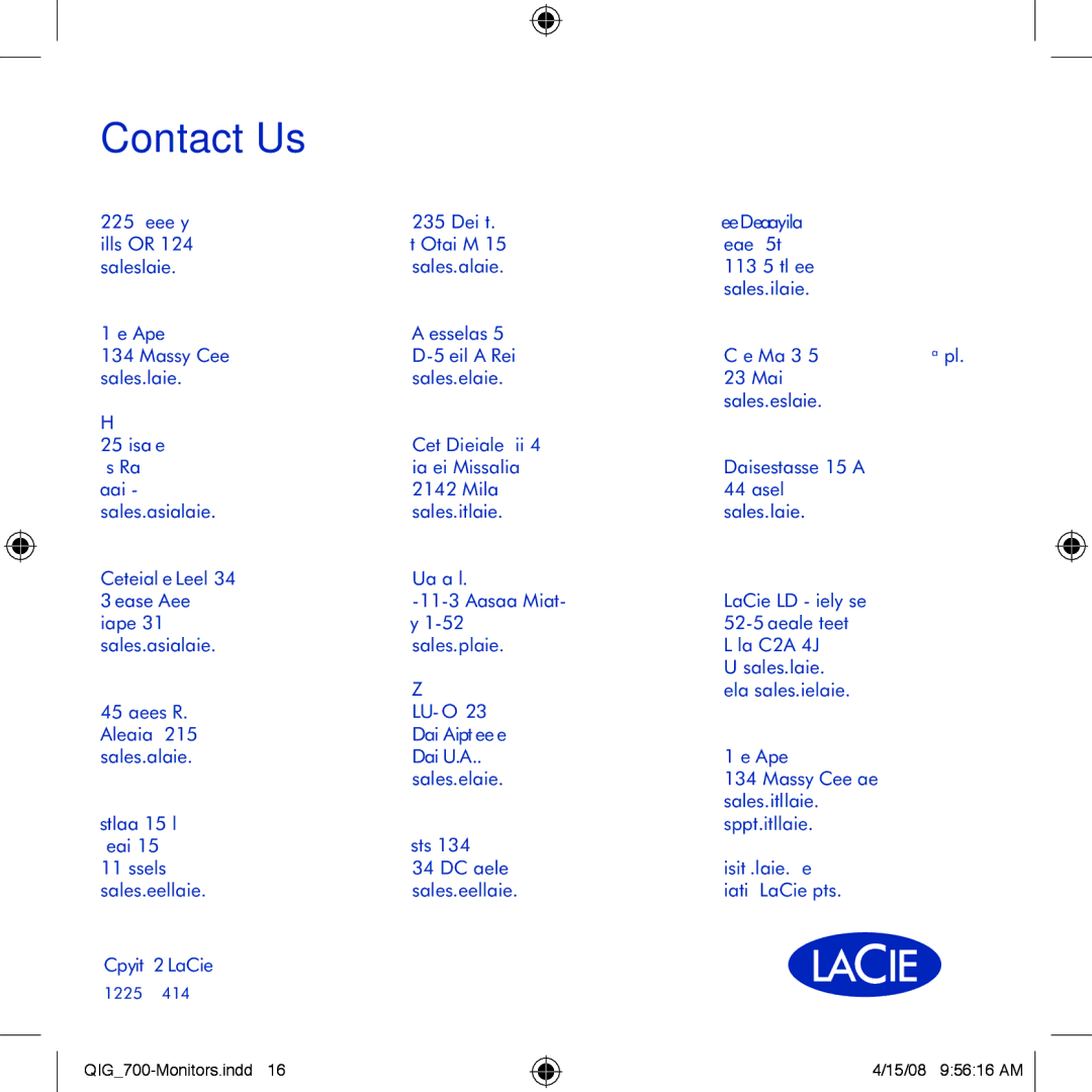 LaCie 700 manual Contact Us 