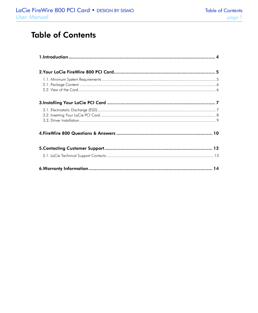 LaCie 800 user manual Table of Contents 