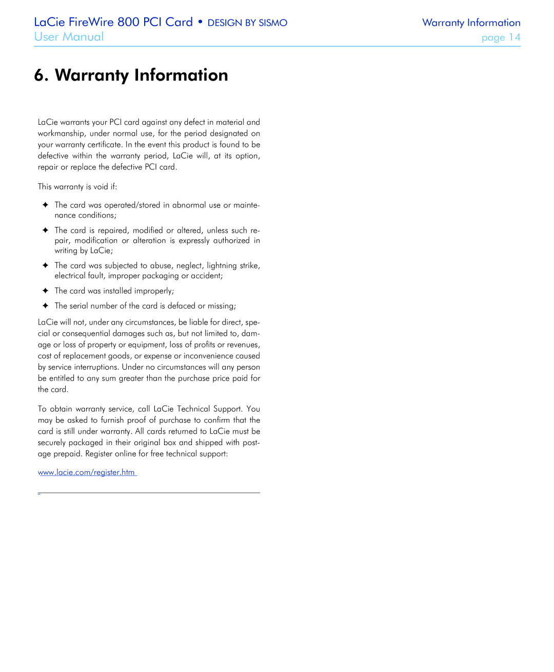 LaCie 800 user manual Warranty Information 