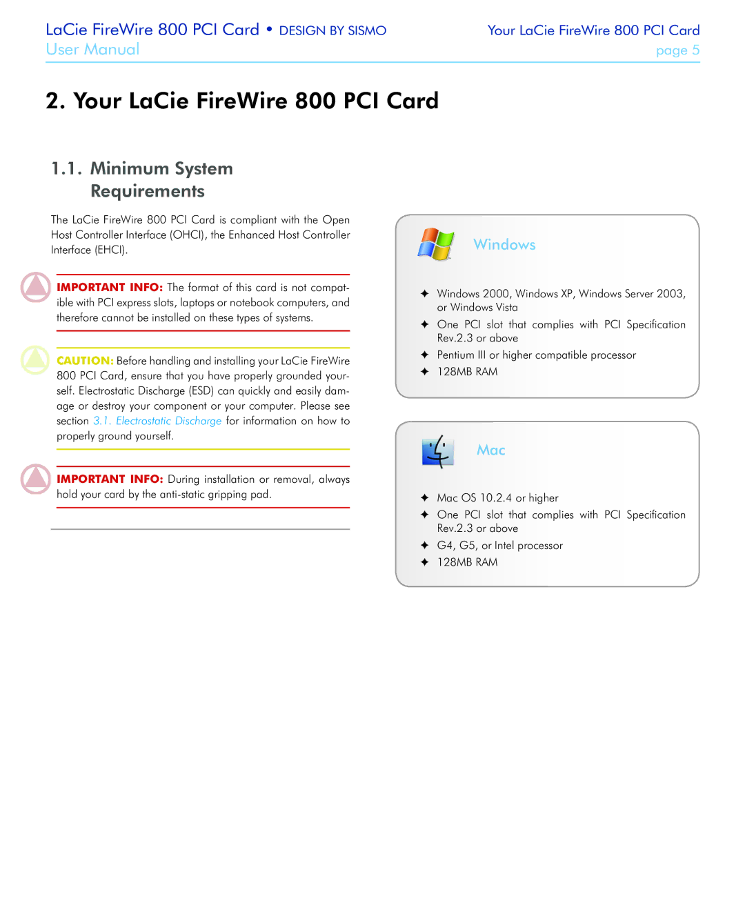 LaCie user manual Your LaCie FireWire 800 PCI Card, Minimum System Requirements, Windows, Mac 