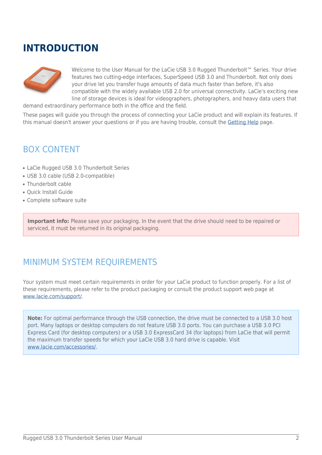 LaCie 9000291 user manual Introduction, BOX Content, Minimum System Requirements 