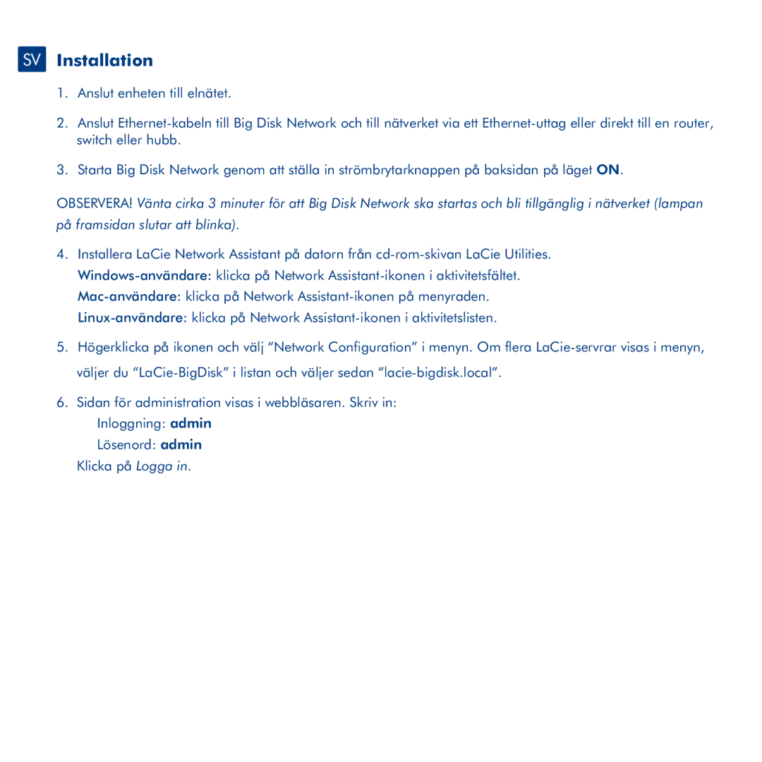 LaCie Big Disk Network manual SV Installation 