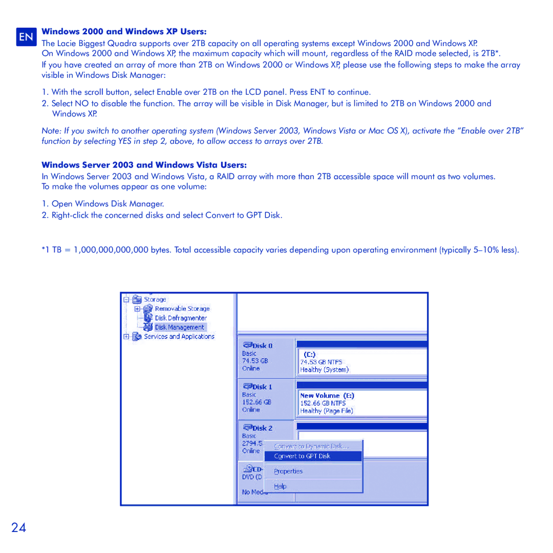 LaCie Biggest Quadra manual EN Windows 2000 and Windows XP Users, Windows Server 2003 and Windows Vista Users 