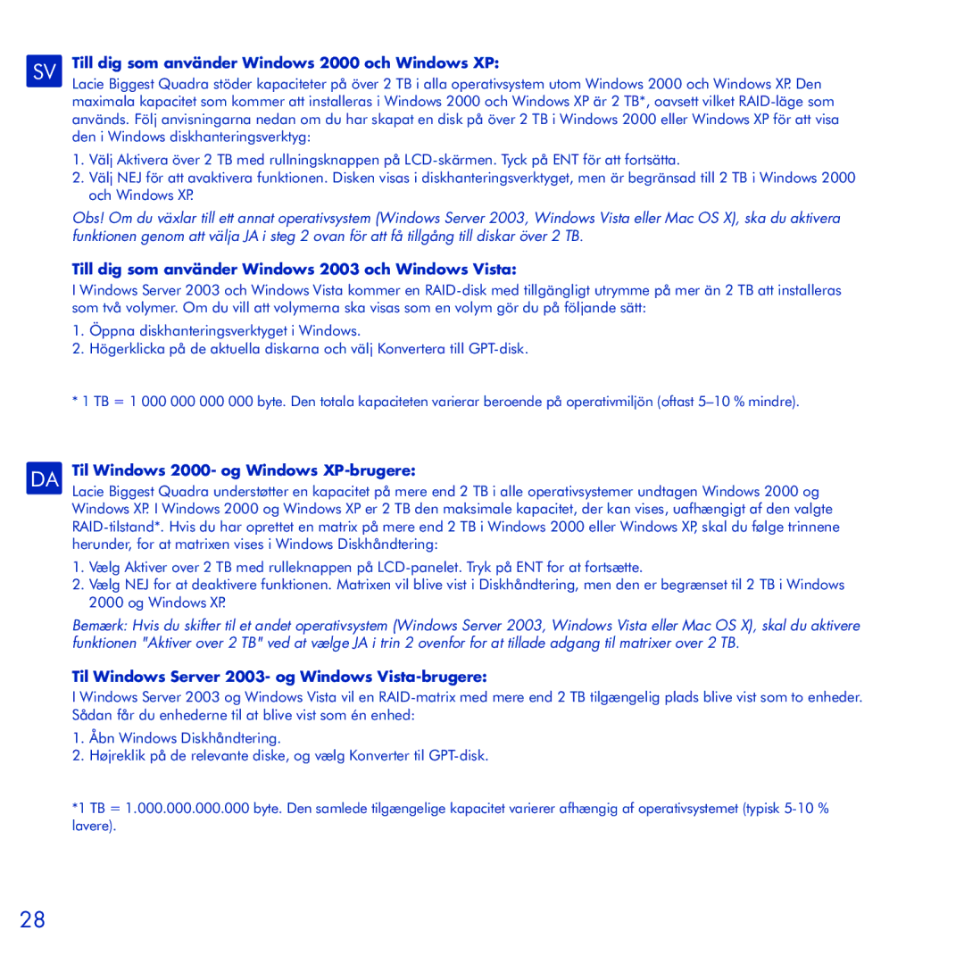 LaCie Biggest Quadra manual Till dig som använder Windows 2000 och Windows XP, Til Windows 2000- og Windows XP-brugere 