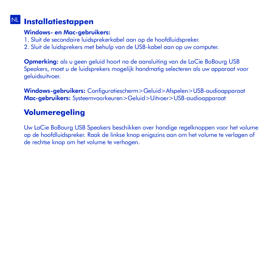 LaCie Bobourg USB Speakers manual NL Installatiestappen, Volumeregeling 