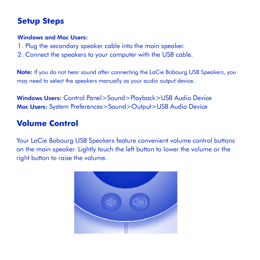 LaCie Bobourg USB Speakers manual Setup Steps 