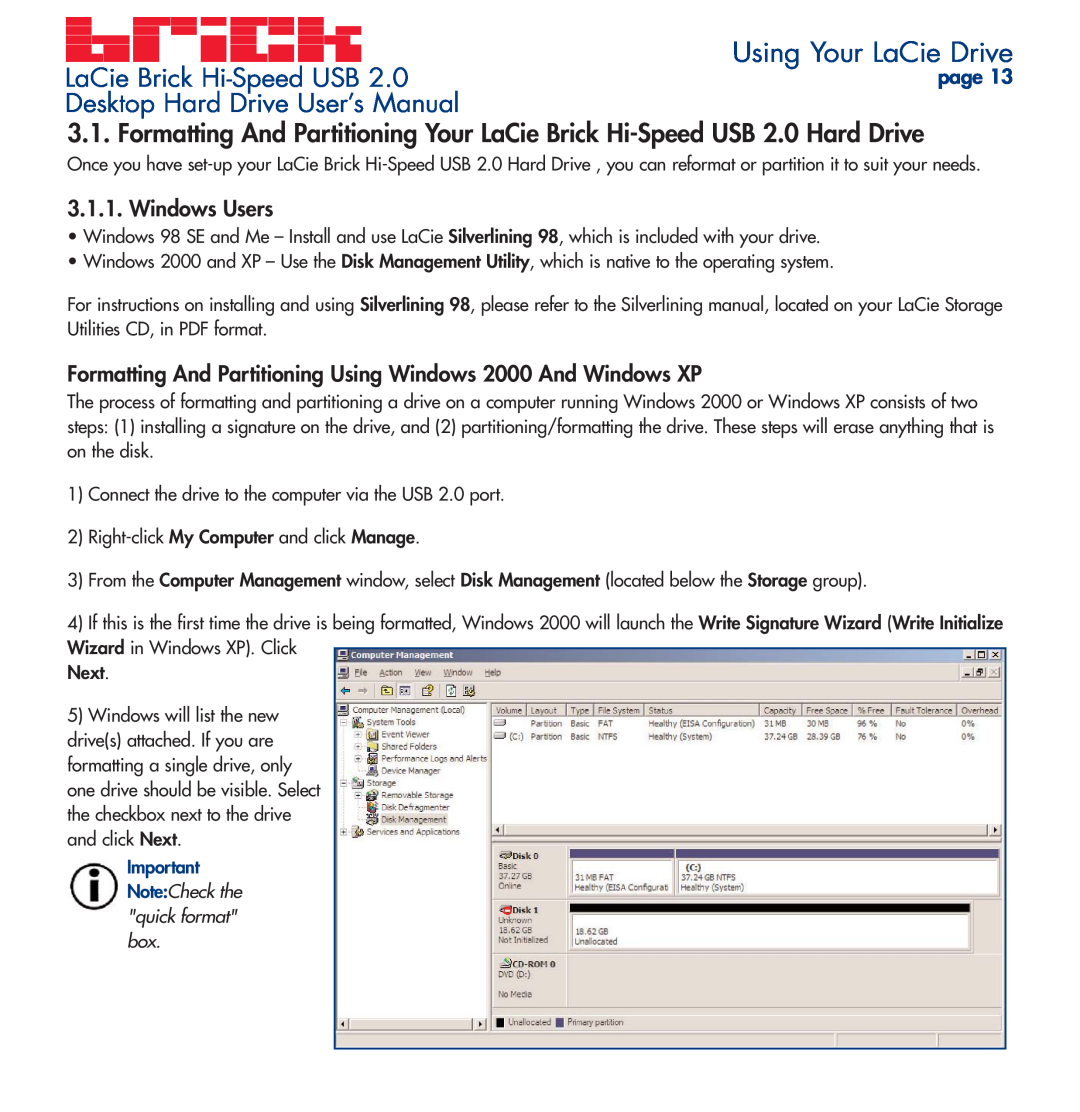 LaCie user manual Using Your LaCie Drive, LaCie Brick Hi-Speed USB, Desktop Hard Drive User’s Manual, page 