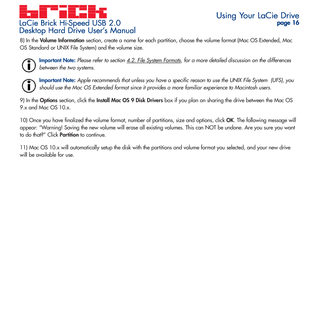 LaCie user manual Using Your LaCie Drive, LaCie Brick Hi-Speed USB, Desktop Hard Drive User’s Manual, page 