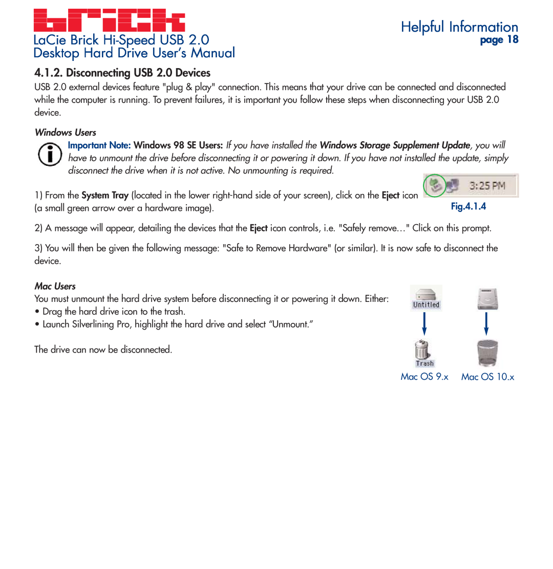 LaCie Helpful Information, LaCie Brick Hi-Speed USB, Desktop Hard Drive User’s Manual, page, Windows Users, Mac Users 