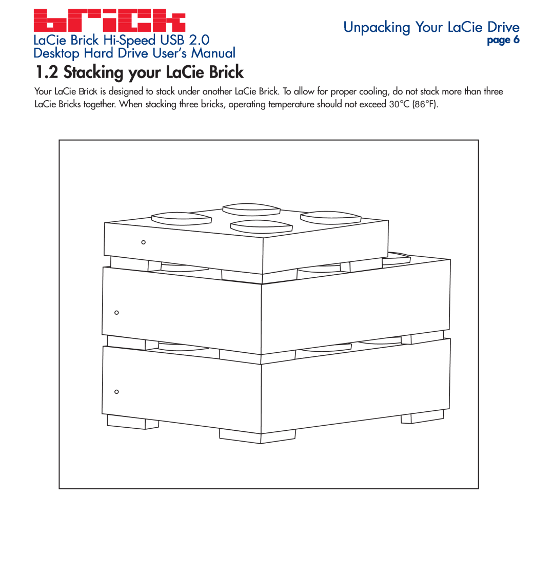 LaCie Stacking your LaCie Brick, Unpacking Your LaCie Drive, LaCie Brick Hi-Speed USB, Desktop Hard Drive User’s Manual 