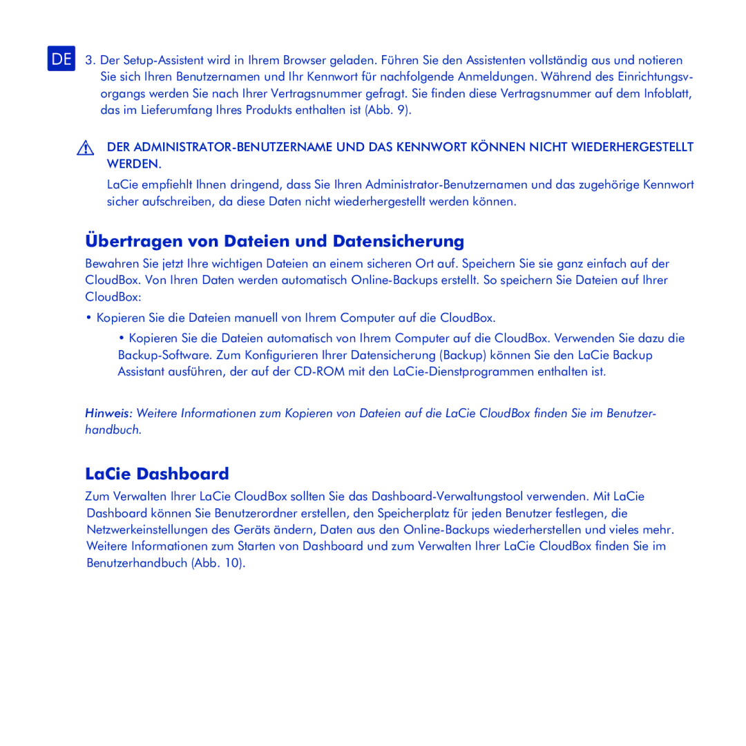 LaCie CloudBox manual Übertragen von Dateien und Datensicherung 
