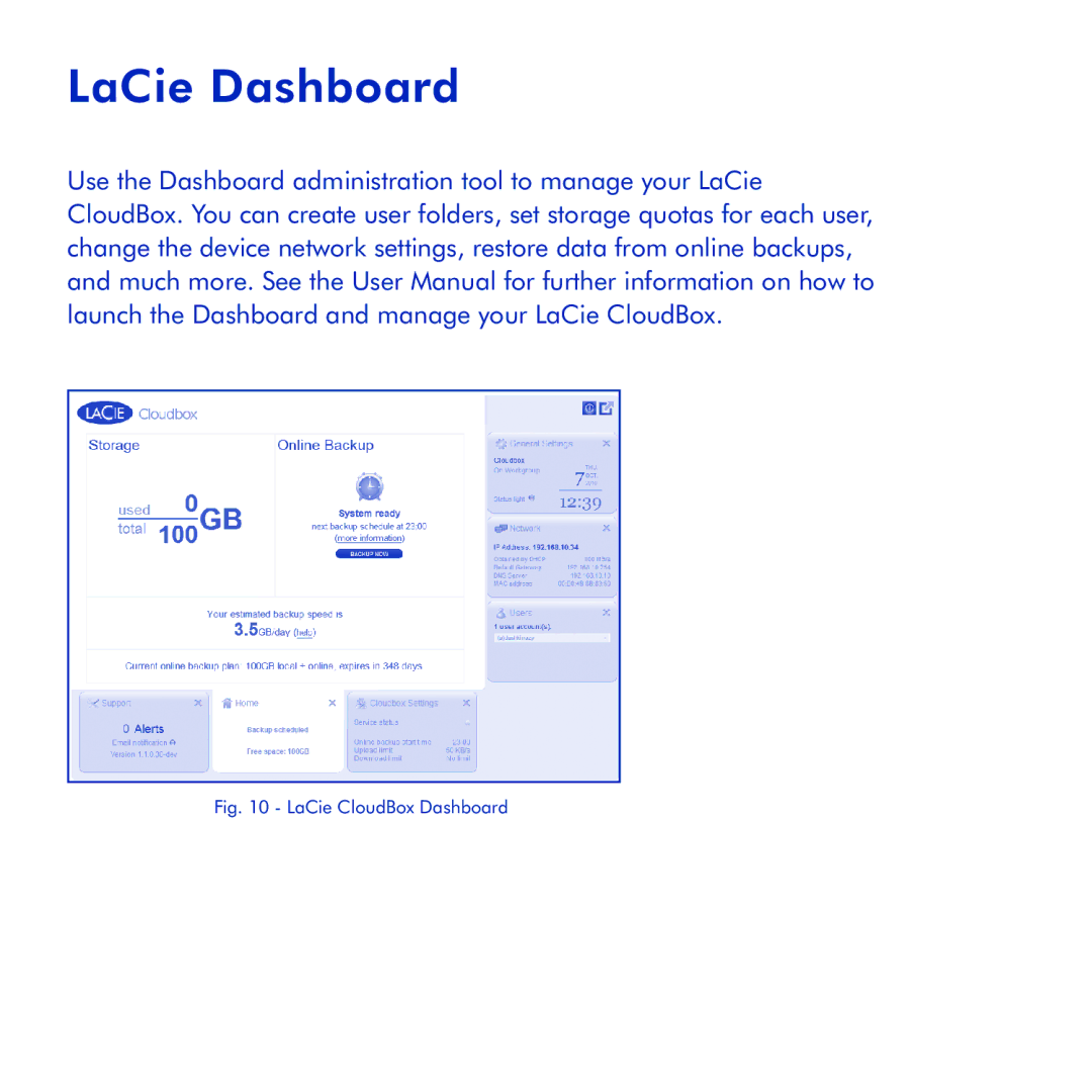 LaCie CloudBox manual LaCie Dashboard 