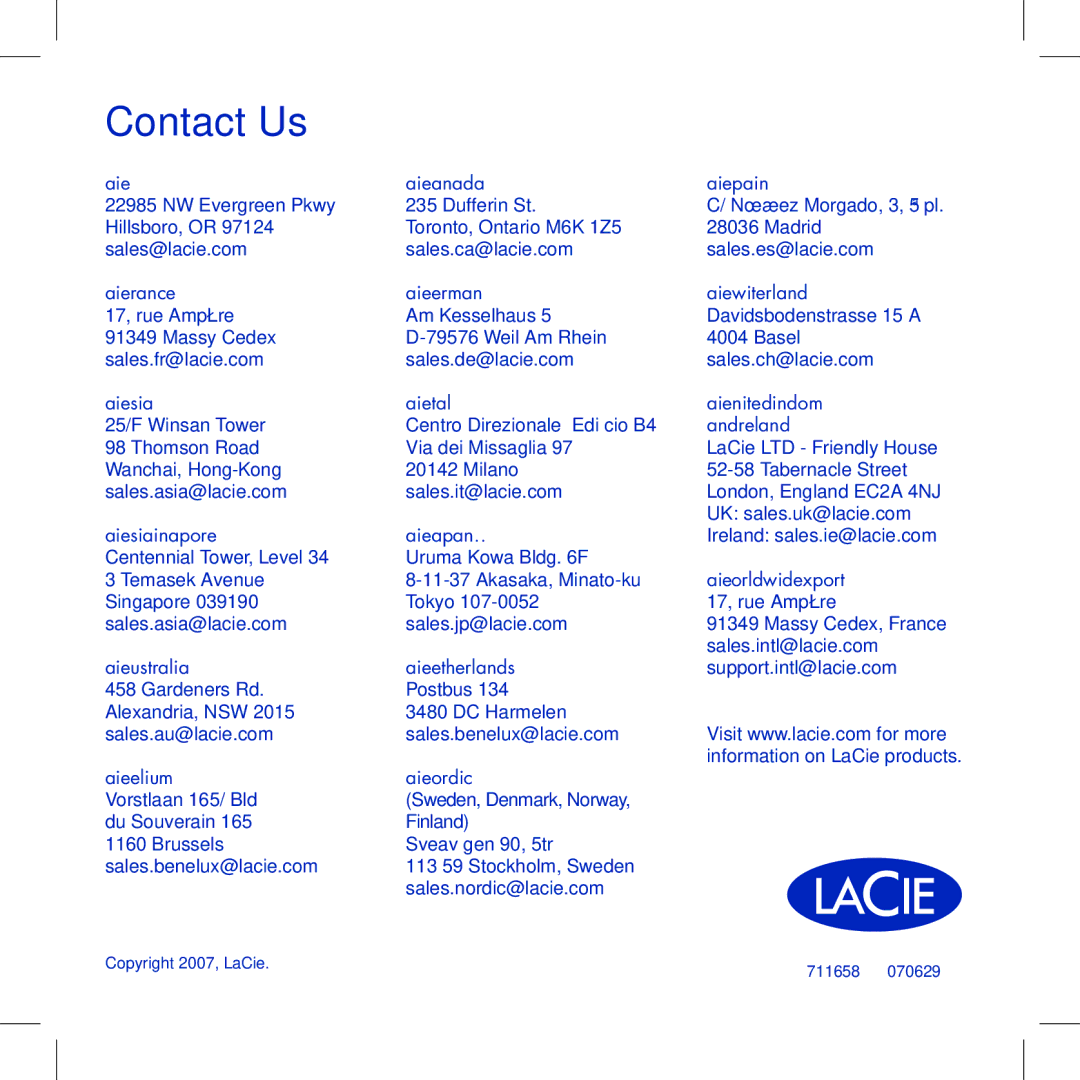 LaCie Computer Drive manual Contact Us 