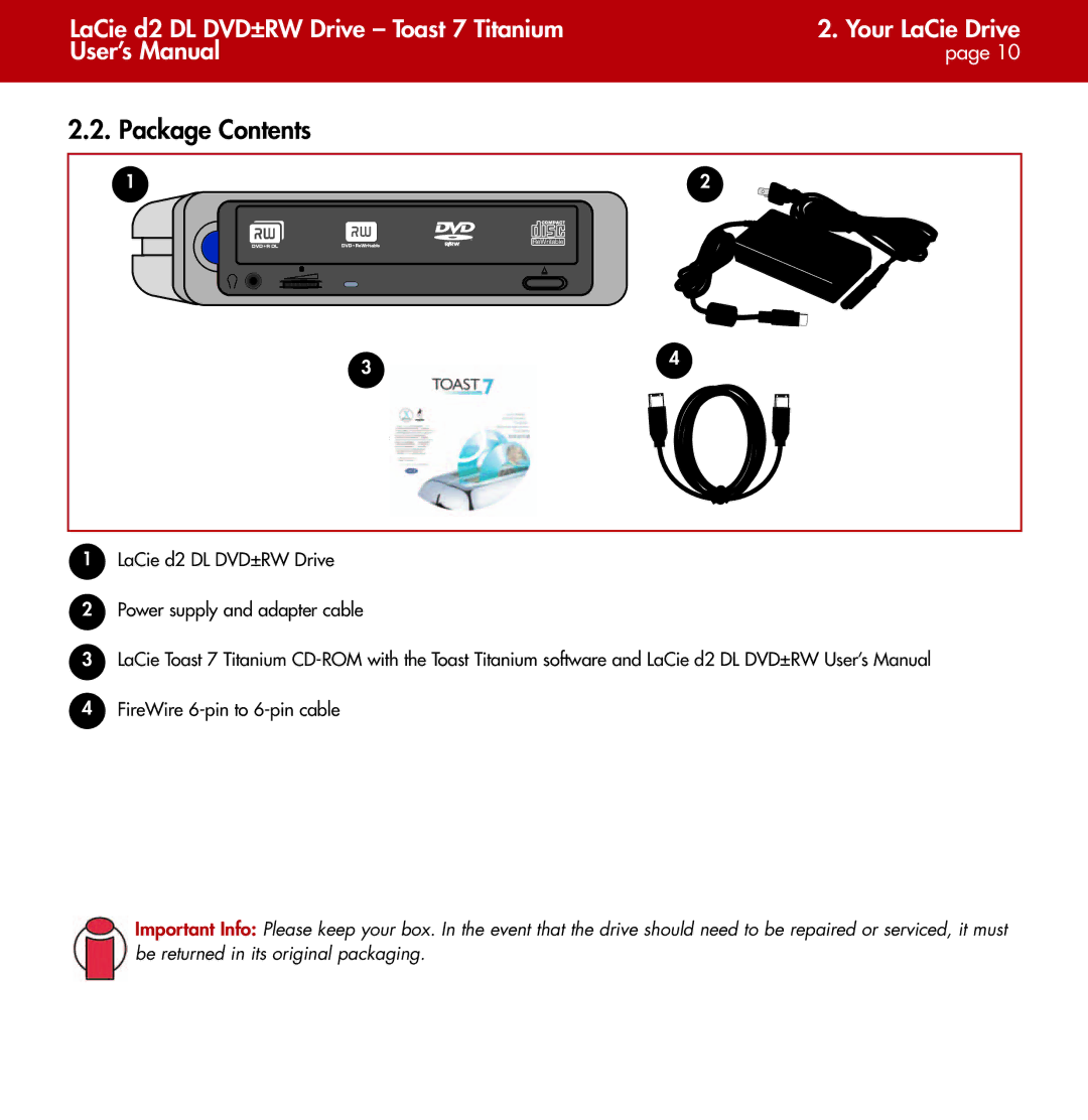 LaCie d2 user manual Package Contents 