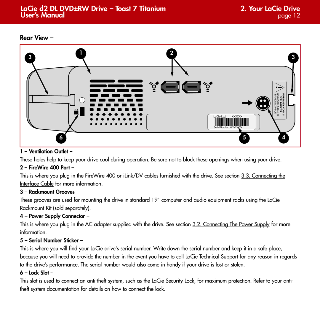 LaCie d2 user manual SI if, Rear View 