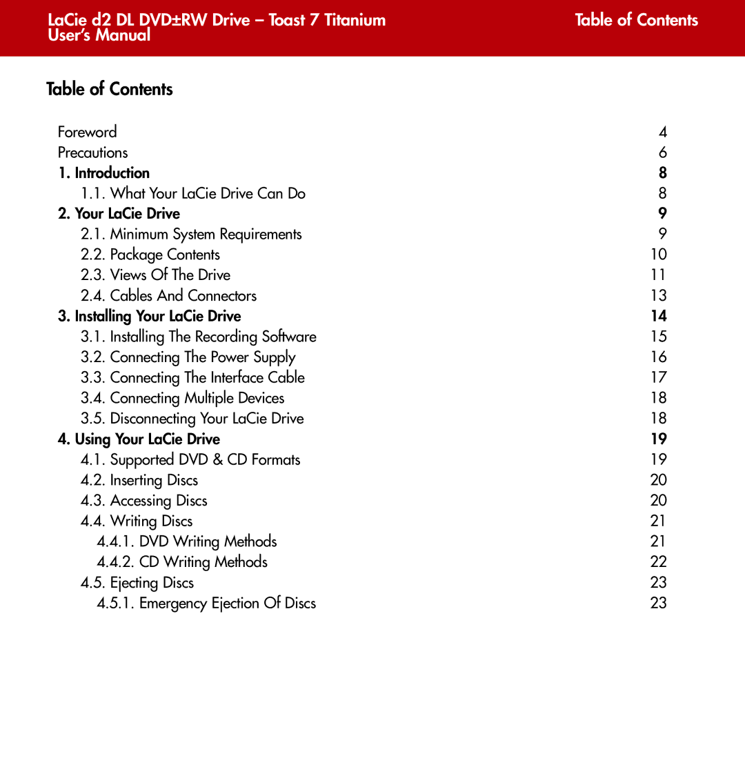 LaCie d2 user manual Table of Contents 