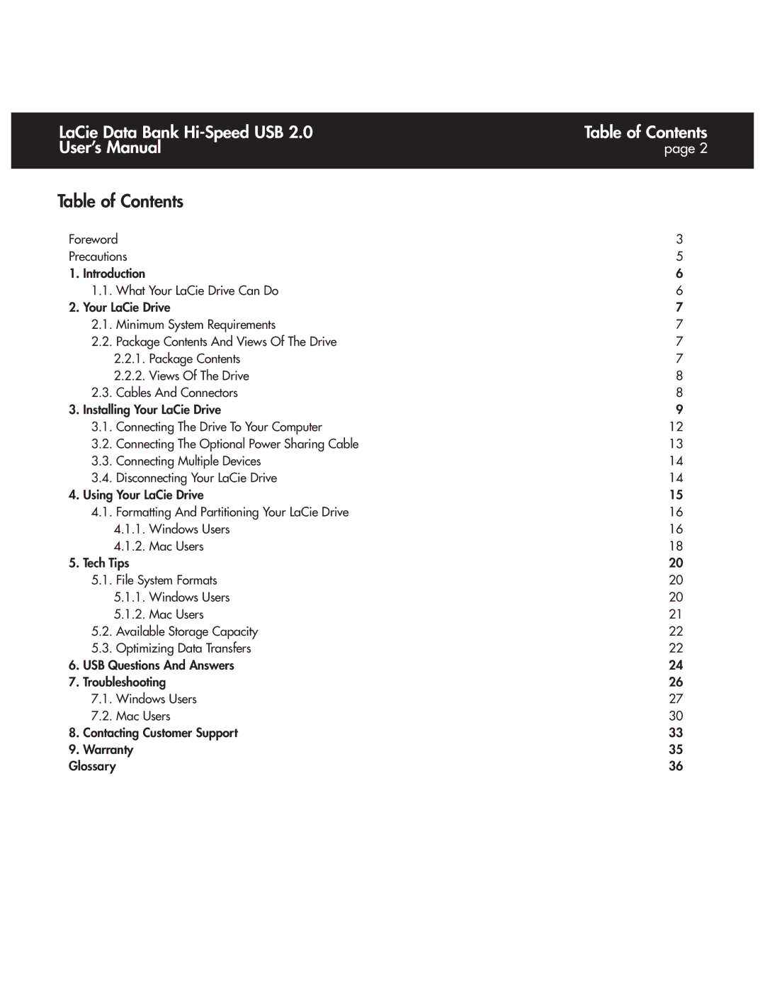 LaCie Databank user manual Table of Contents 