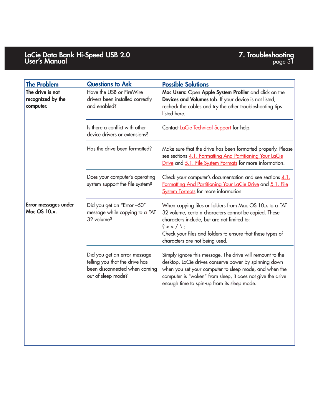 LaCie Databank user manual See sections 4.1. Formatting And Partitioning Your LaCie 