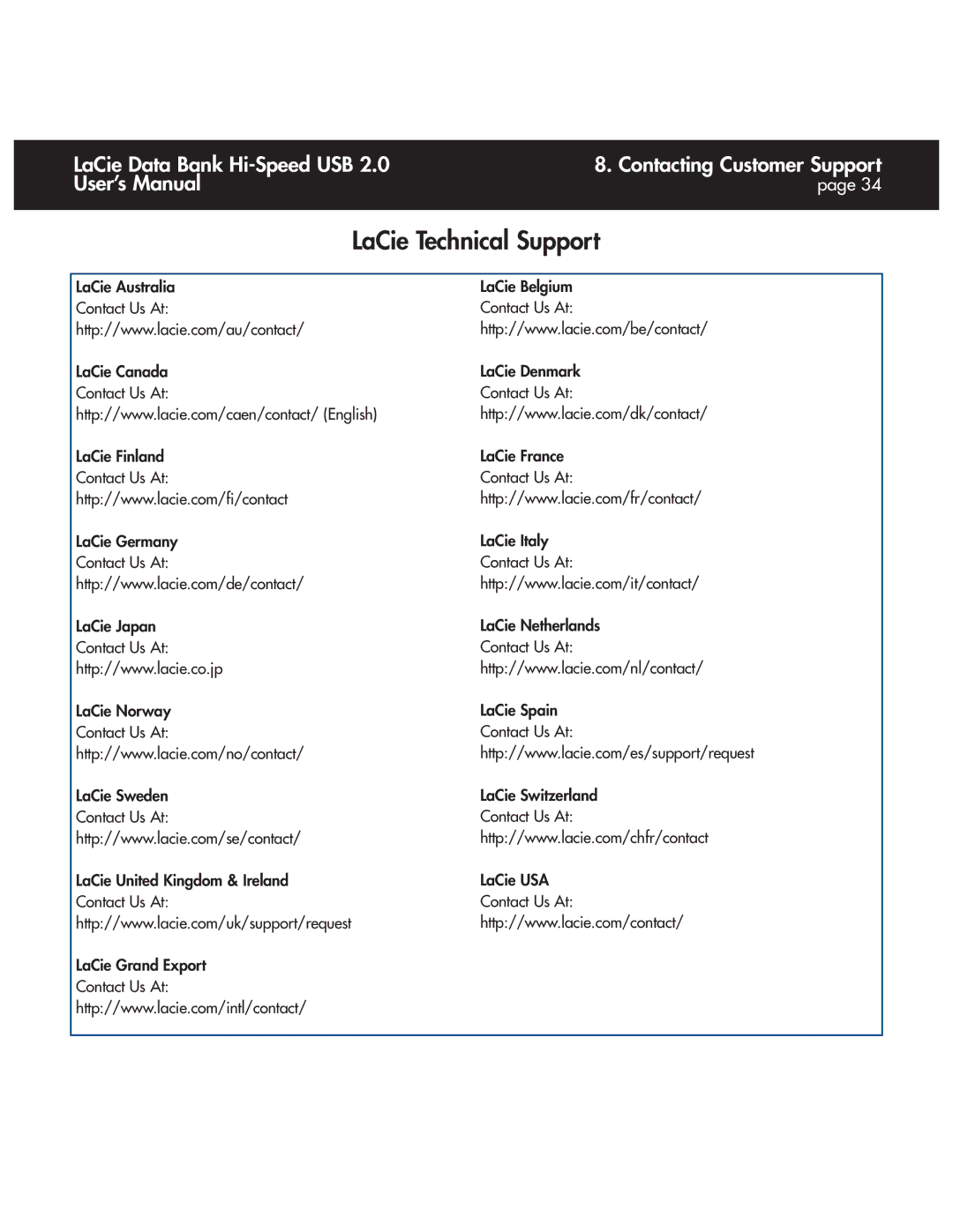 LaCie Databank user manual LaCie Technical Support 