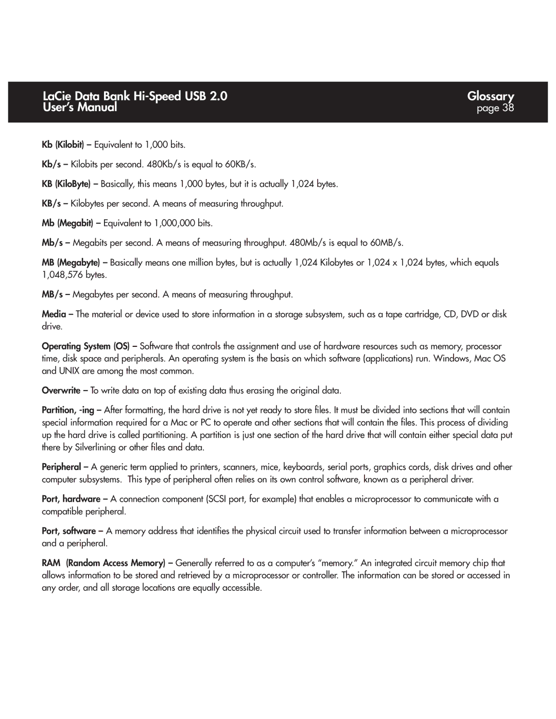 LaCie Databank user manual LaCie Data Bank Hi-Speed USB Glossary User’s Manual 