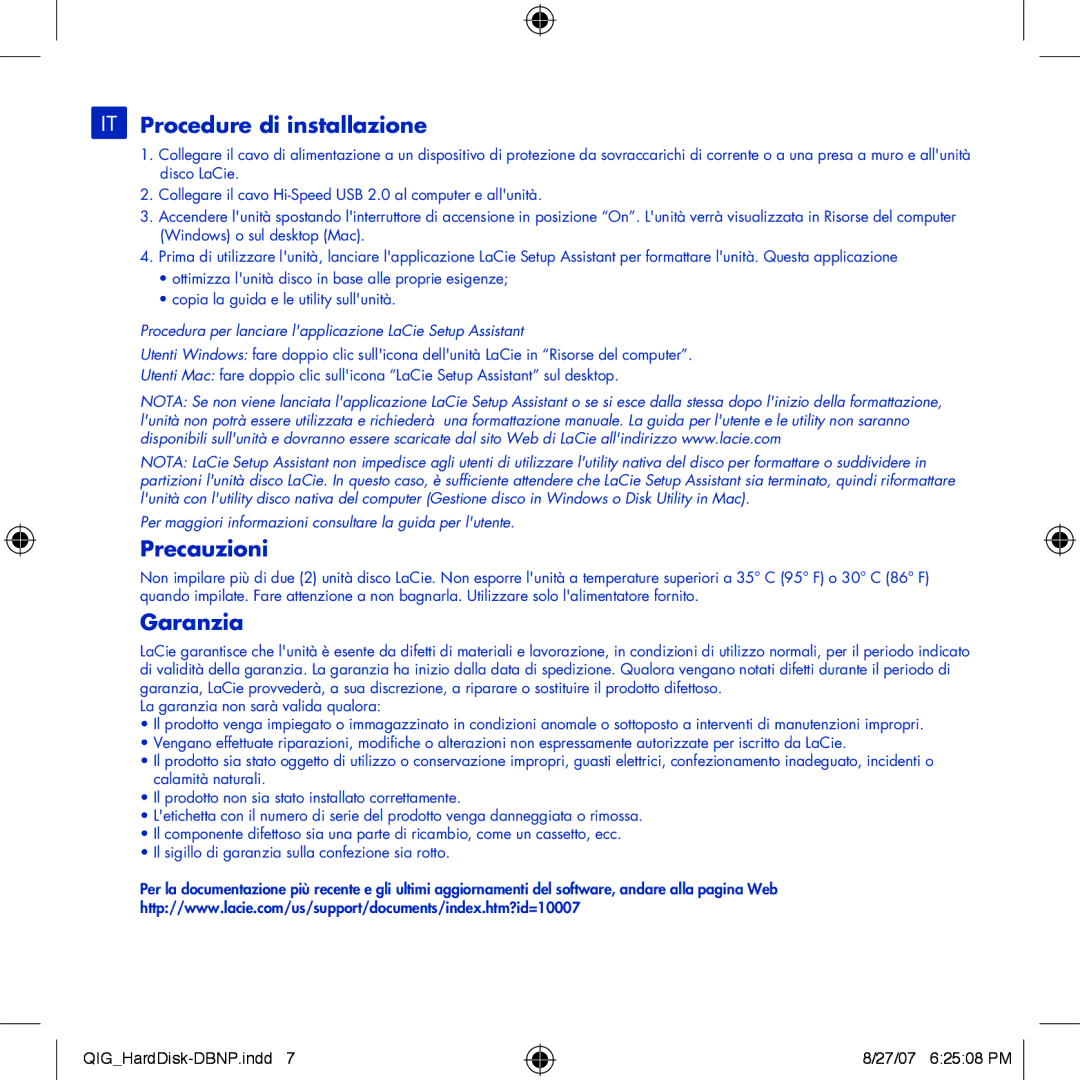 LaCie Design By Neil Poulton manual IT Procedure di installazione, Precauzioni, Garanzia 