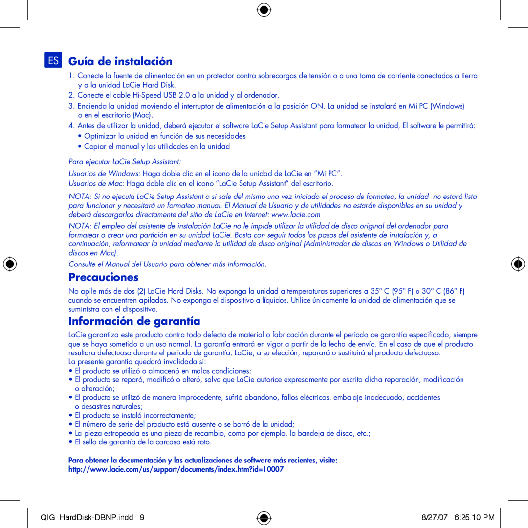 LaCie Design By Neil Poulton manual ES Guía de instalación, Precauciones, Información de garantía 