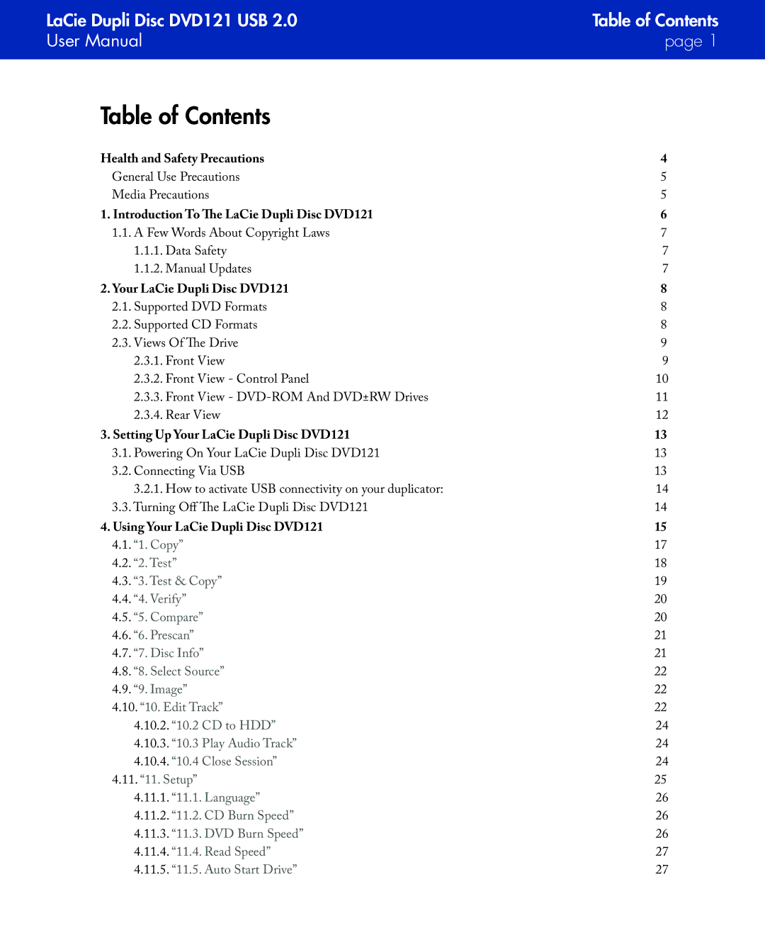 LaCie DVD121 user manual Table of Contents 