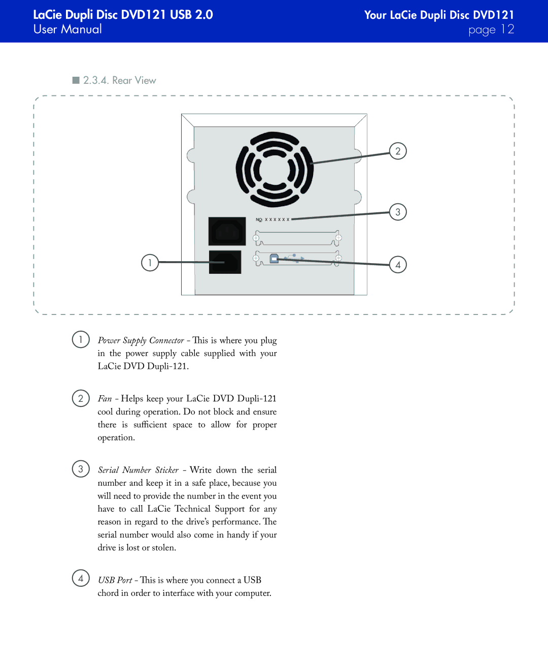 LaCie DVD121 user manual Rear View 