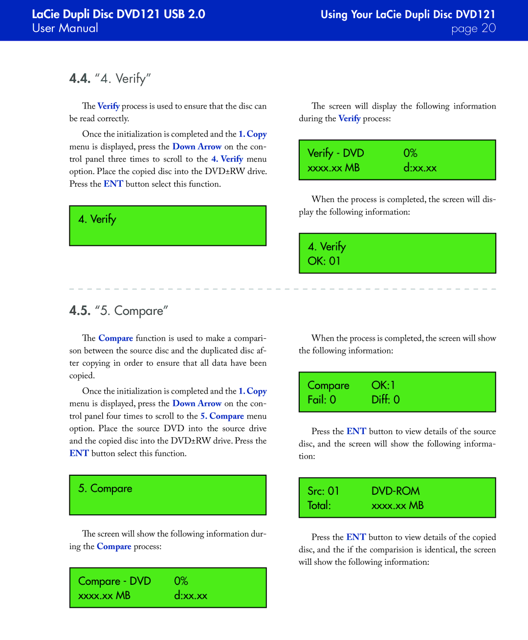 LaCie DVD121 user manual Verify, Compare 