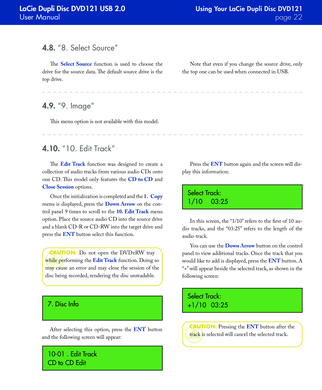 LaCie DVD121 user manual Select Source, Image, Edit Track 
