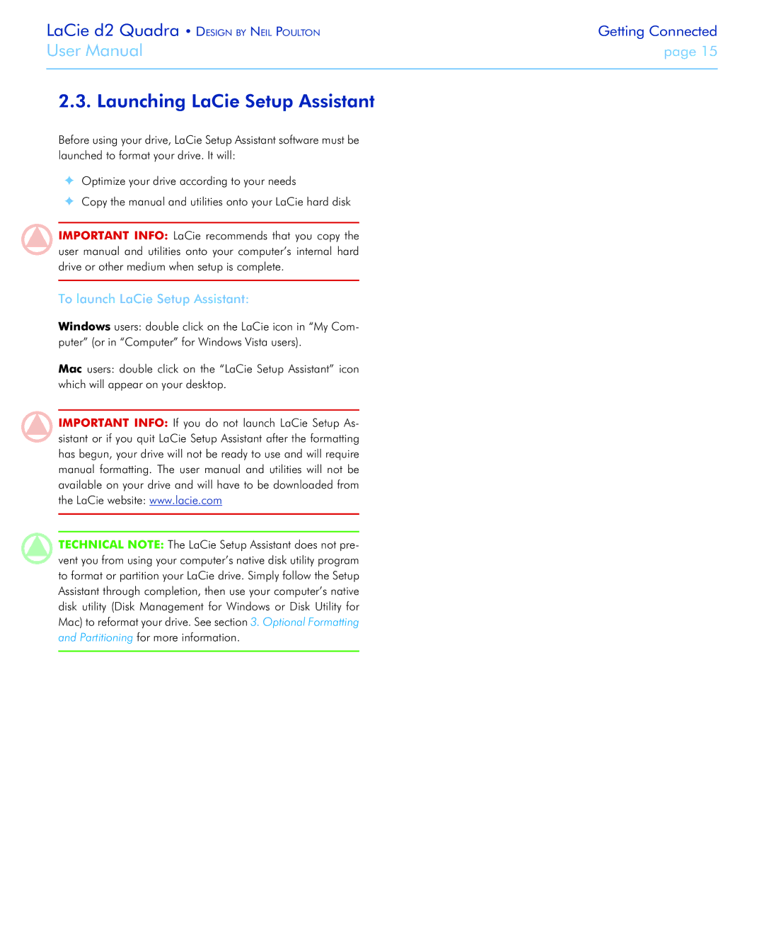 LaCie FireWire 800 user manual Launching LaCie Setup Assistant, To launch LaCie Setup Assistant 