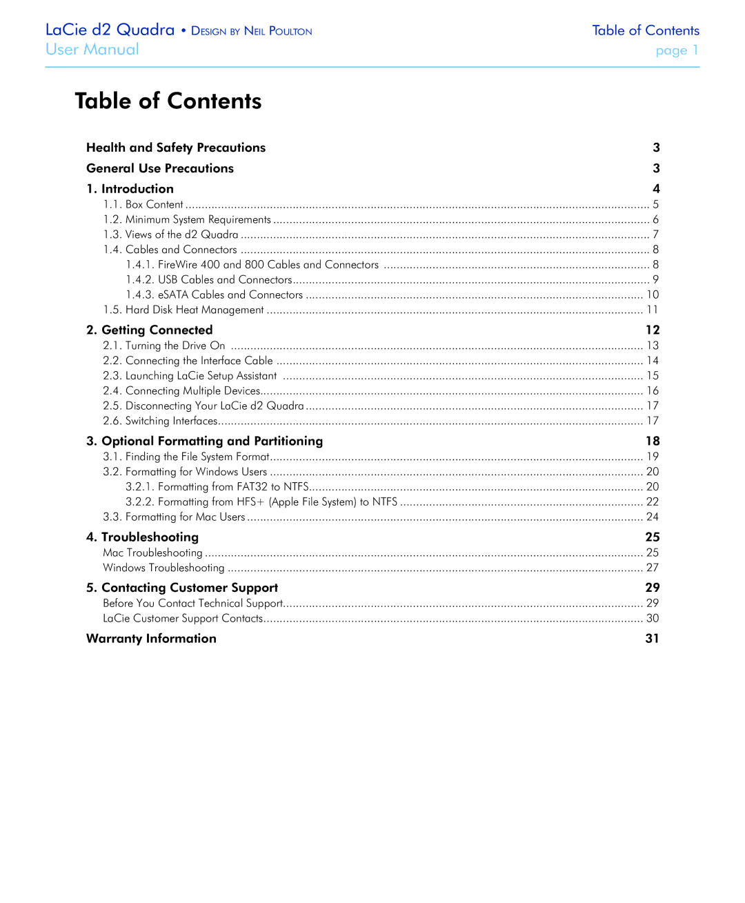 LaCie FireWire 800 user manual Table of Contents 