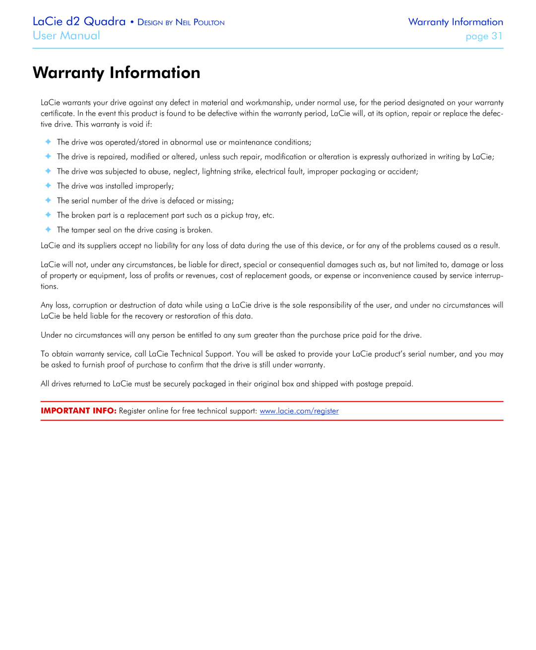 LaCie FireWire 800 user manual Warranty Information 